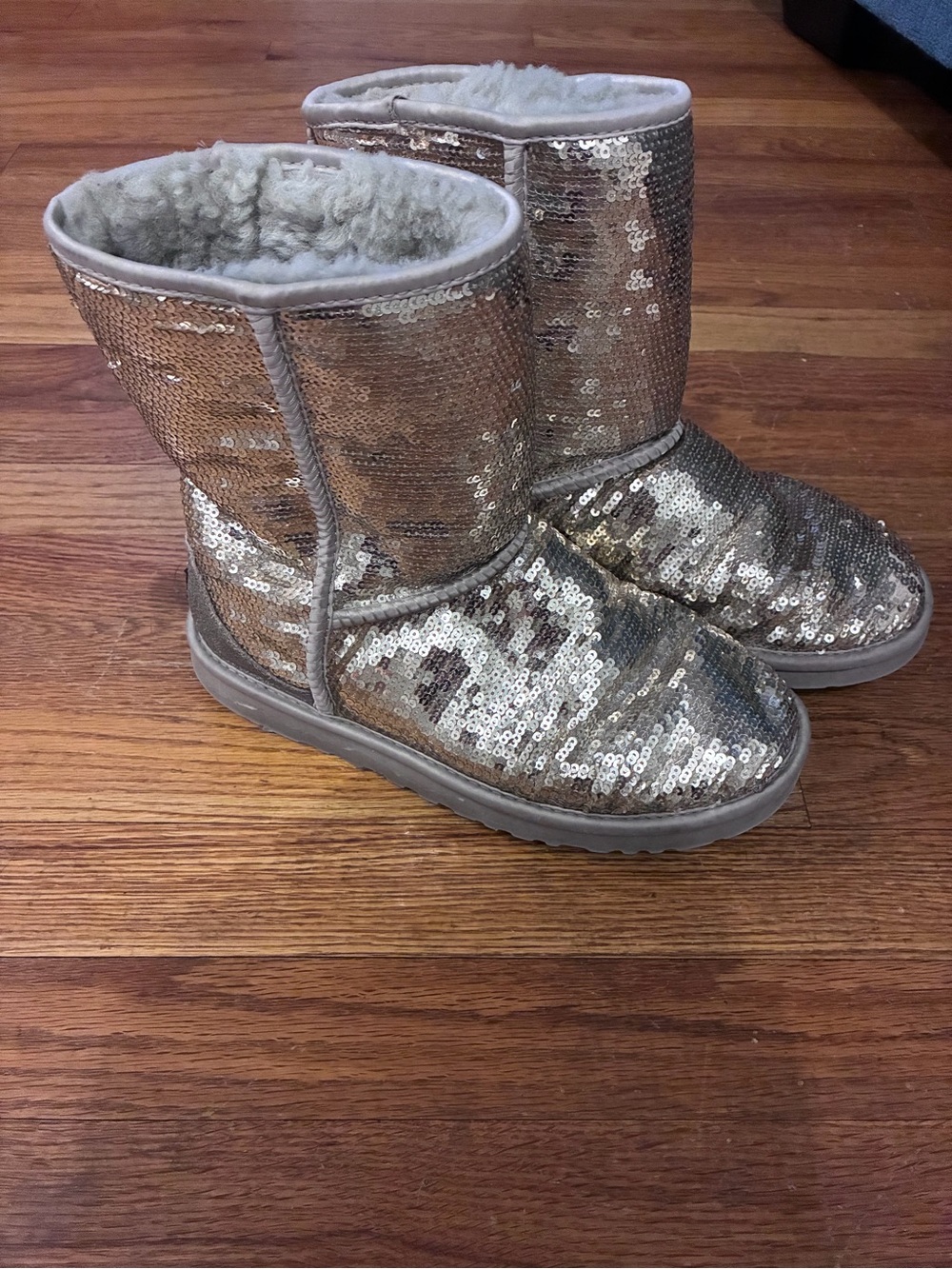 Y2K UGG Classic Short Cosmos Sequin Boots Silver / Gold Shimmer Sequins